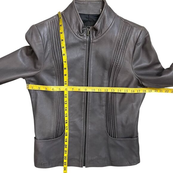 Tahari Gray Genuine Lamb Leather Zip Jacket Medium - Picture 12 of 13